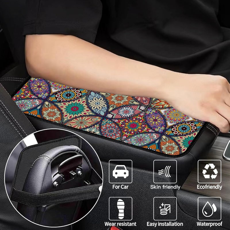 Mokiwala Geometric Mandala Universal Armrest Cover Pad, Car Center Console Cushion Pad, Protect from Pet Claws, Dirt, and Sticky Fingers, Comfortable Car Decor Accessories Fit for Most Cars, Vehicles, SUVs - Image 2